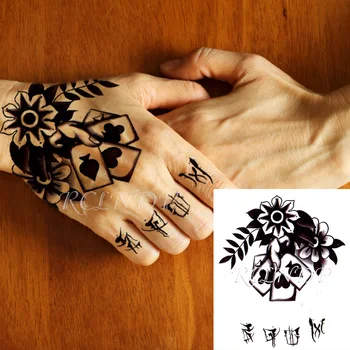 Impermeável Tatuagem Temporária Adesivo de Flores, Cartas de Jogar Falso Tatto Flash Tatoo Tamanho de Mão Tatuagens de Arte para o Menino Mulheres Homens