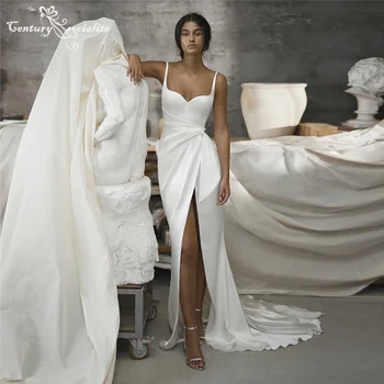 Simples Sereia Vestidos de Noiva para Mulheres 2022 sem encosto Lateral da Fenda de Cetim Vestido de Noiva Boho Boêmio Vestidos de Noiva Vestidos De Noiva