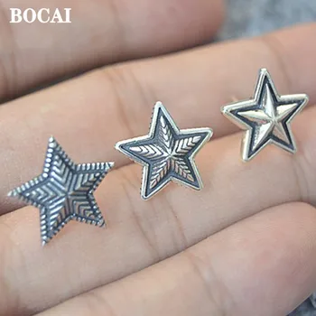 BOCAI Novo S925 Prata Pura o Pentagrama Personalidade Retro coreano Tendência Estrela de Cravo da Orelha Homem Brincos para Homem e Mulher