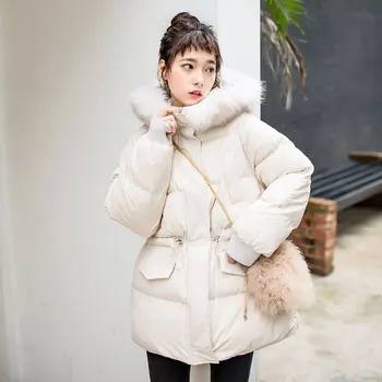 Inverno casaco de algodão feminino novo casaco de algodão longa secção grande gola de pele de algodão feminino coreano casaco de inverno