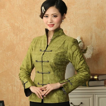 Nova Moda Verde Tradição Chinesa Estilo de Lady'sTang terno das Mulheres Jaqueta de Mangas compridas Casaco Senhora Tamanho: M,L,XL,XXL,XXXL