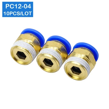 PC12-04, 10pcs 12mm 1/2' BSPT Pneumáticos, Conectores macho em linha reta de um toque acessórios