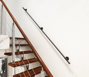 Rústico Preto Escada de Corrimão de Parede de Montagem de Tubulação Industrial Mão de Corrimão para Escadas